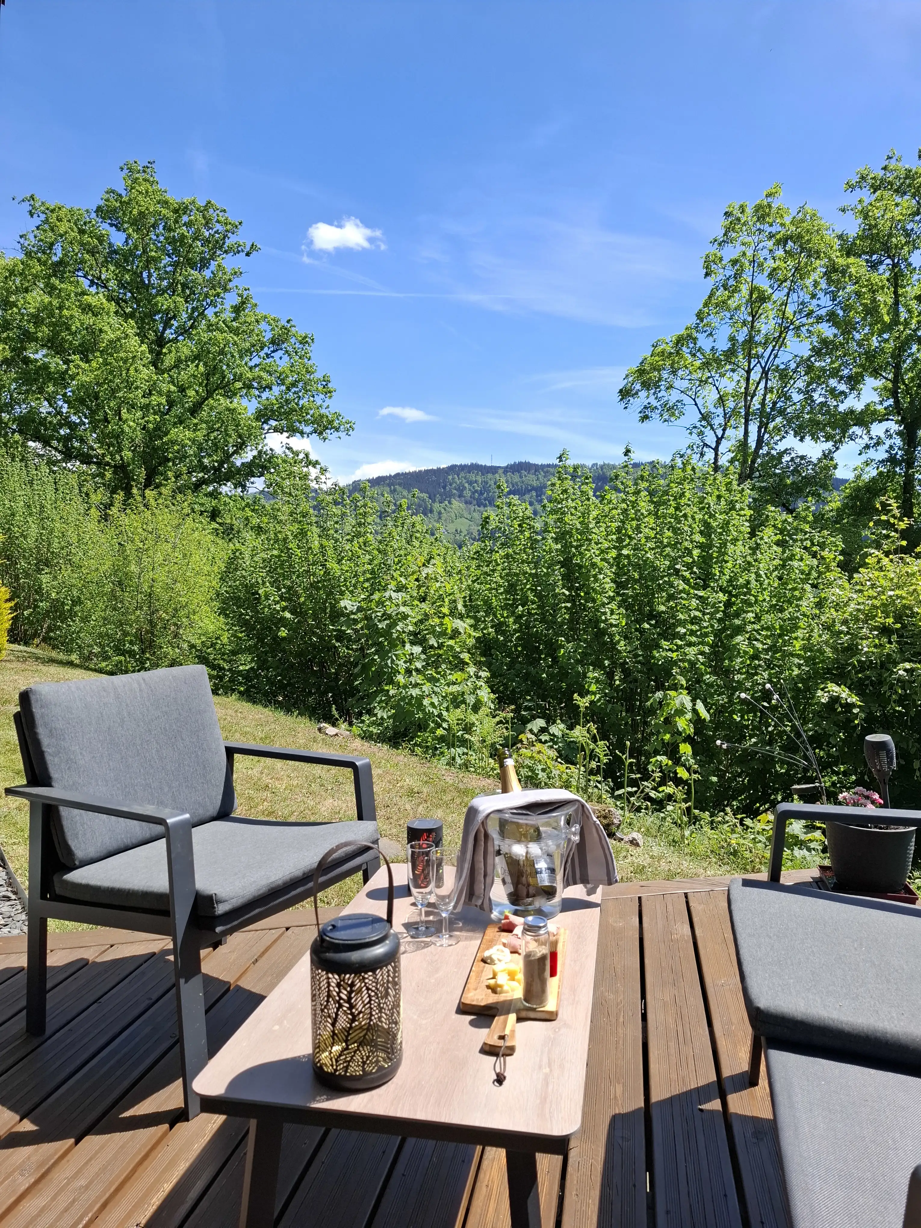 Terrasse du chalet avec vue ouverte sur la vallée